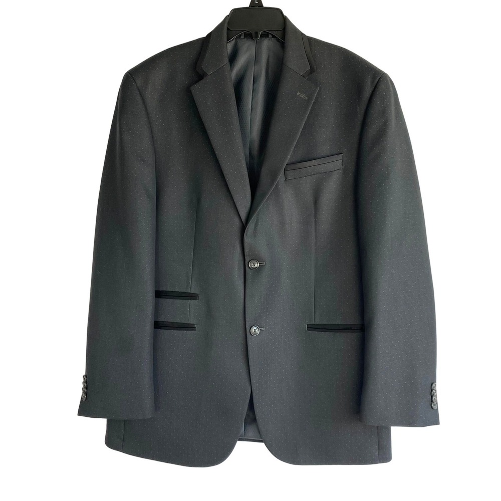 Sean John Pindot Blazer Sport Coat Men 40R Black Satin Trim Preppy Office Career